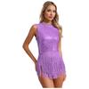 Womens Glittery Rhinestone Dance Dress Fringed Leotard Mesh Patchwork Design Sequined Latin Performance Costume