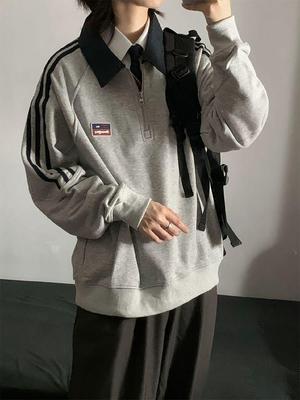 Женский ретро свитшот на молнии до середины с отложным воротником - стиль колледжа, свободный крой для осени/зимы 2025
