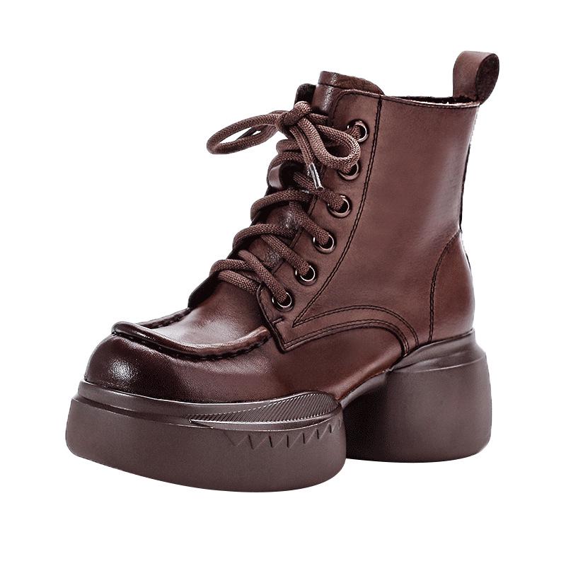Женские ботинки Мартин из натуральной кожи на молнии на ретро платформе