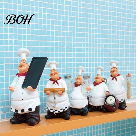 Moisture-proof Kitchen Ornament Chef Figurine, Resin Countertop Table Decoration, Funny Statue with Solid Figurine Seasoning Bottle/Bottle Opener