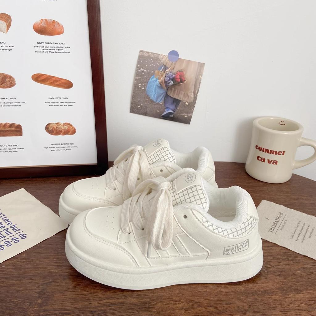 Pink Thick Baseplate Shoes Women's Sports Spring New Chic Niche Design Bread Shoes Student Breathable Little White Shoes