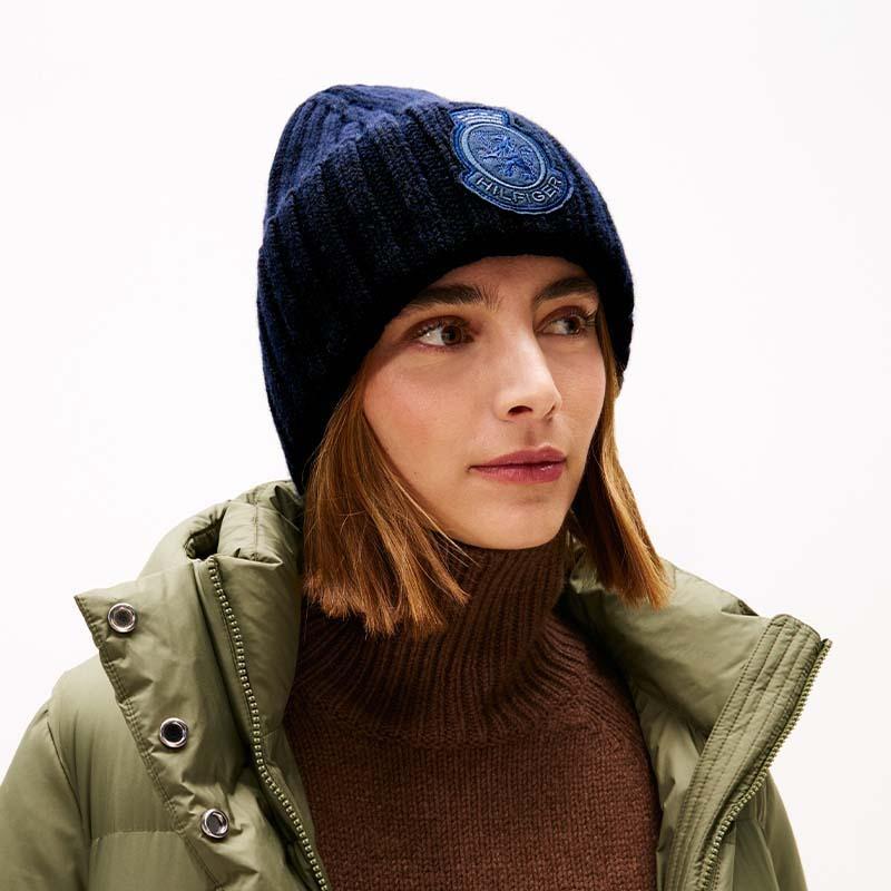 Tommy Hilfiger Модная вязаная шапка с манжетами и вышивкой-значком, толстая пряжа, шерсть овцы, шапка из шерсти, тот же стиль для мужчин и женщин, как для пары AW0AW18210