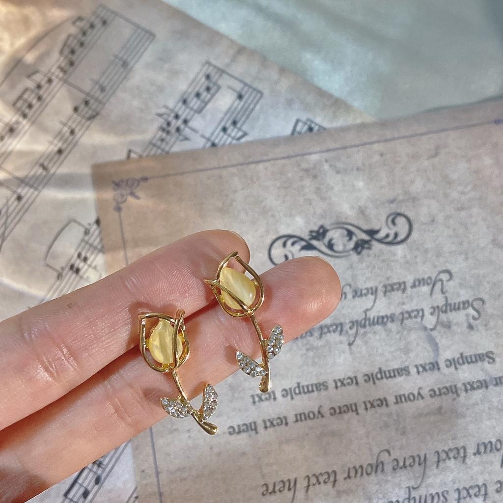 S925 silver needle opal stud earrings femininity geometric love premium earrings ins style Korean earrings collection