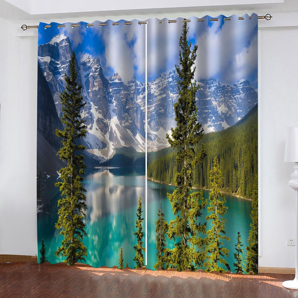 2PC Ocean Beach 3D Шторы Красивый Пейзаж Приятный Стиль Применимый Спальня Балкон Гостиная Кухня Окно Декор