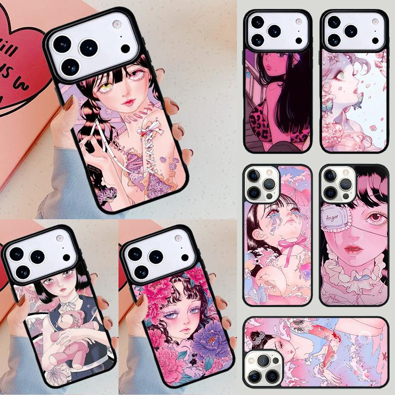Мультяшная Девочка Иллюстрация Чехол для Телефона Для iPhone 17 Air 14 15 13 12 Max Чехол Для Apple 14 15 16 16e 11 Pro Max Plus Coque