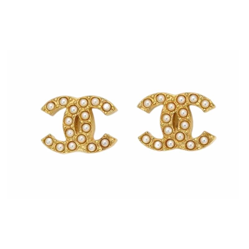 Chanel Модные Классические Серьги с Логотипом Double C из Металла и Страз Женский Стиль