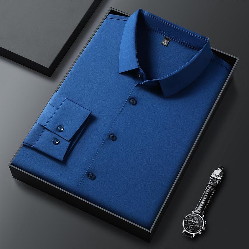 Весенняя мужская бесшовная немнущаяся рубашка в стиле business casual с длинным рукавом