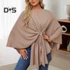 Cloak Tops Women Solid Color Batwing Sleeve Style Shawl Coat Mid-Length Cross Design Cloak Style Blouse