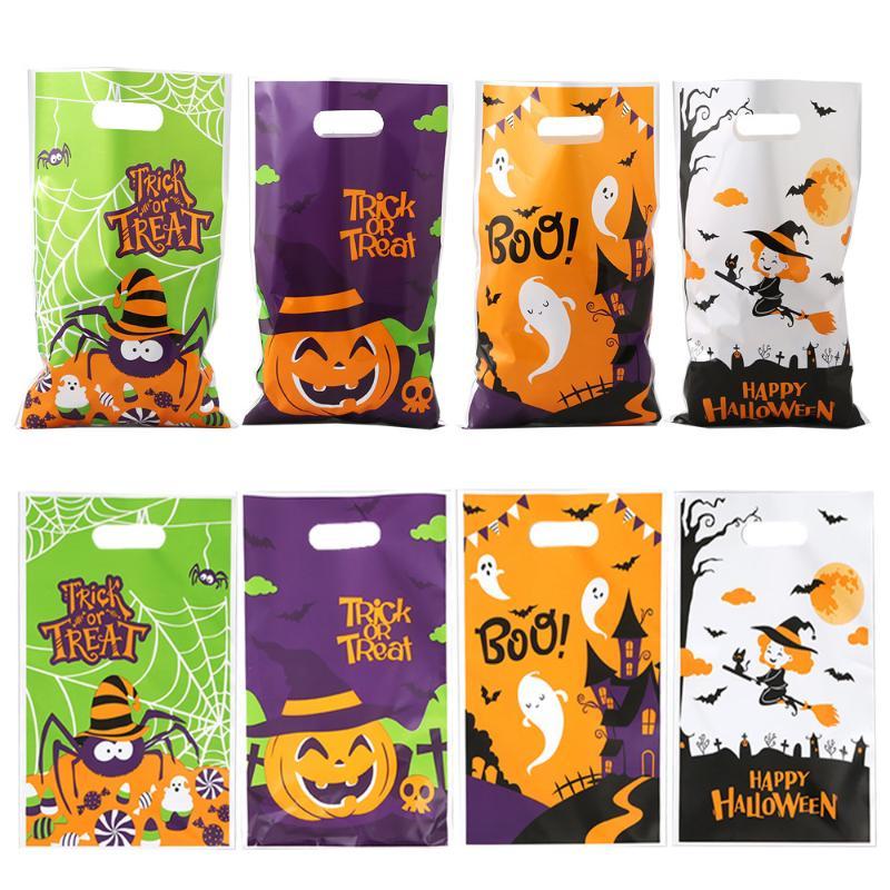 10/120Pcs Halloween Trick Or Treat Goody Bags Cute Cartoon Prints Portable Handles For Kids Halloween Party Favors