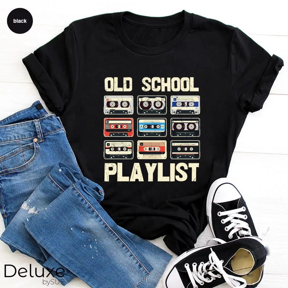 Футболка с принтом «Old School Playlist Retro 90s Music», с коротким рукавом, повседневная, весна и лето, женская одежда, базовая, с круглым вырезом