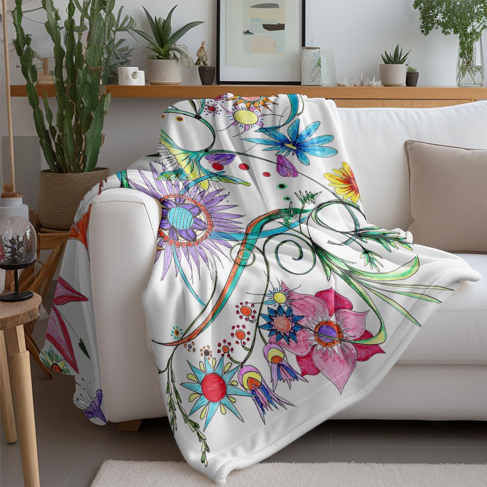 Watercolor Floral Print Blanket Kids Teen Girls Boys Bedding Throw Sofa Cover Decorative Quilt Gift