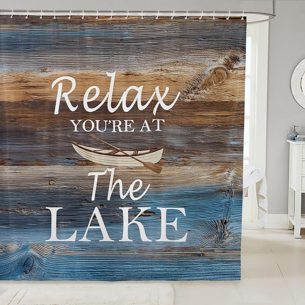 Lake Paddle Bath Curtain Country Lake Life Decor Bathroom Accessories for Adults Women,Checked Plaid Ocean Waves Shower Curtain