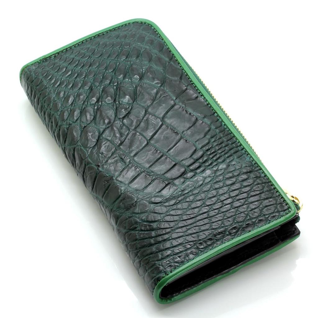 [Revetta] Длинный кошелек из крокодиловой кожи с внутренней отделкой из золотистого питона, L-образный, мужской, из натуральной кожи, на круглой молнии, зеленый, матовая отделка [243crw]