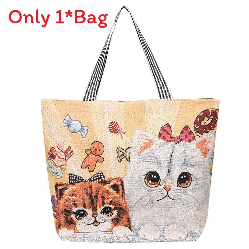 Canvas Butterfly Elephant Cat Tote Bag For Women With Sewn Details For Daily Use
