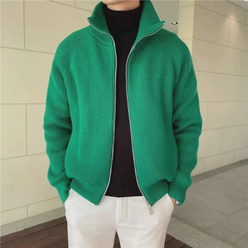 2024 Men's Korean Style Turtleneck Zipper Cardigan Sweater | Trendy Loose Knit Jacket Top