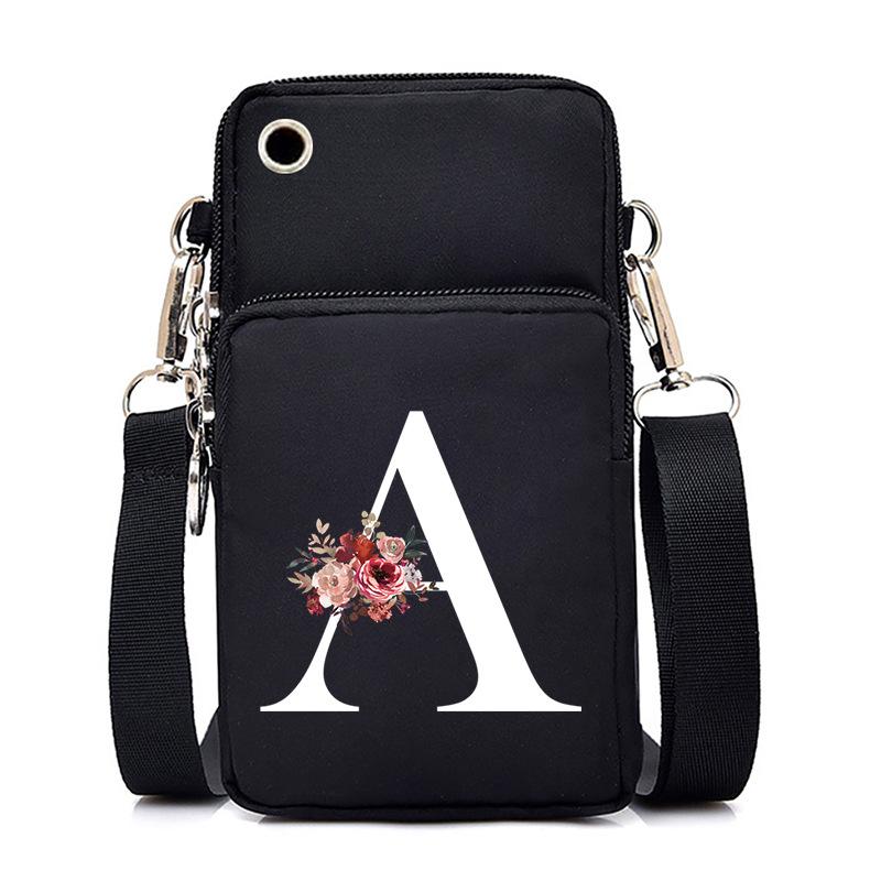 Letter Printing, Black Oblique Span Bag, Mobile Phone Bag, Light To Carry, Vertical Length And Width, Change Bag.