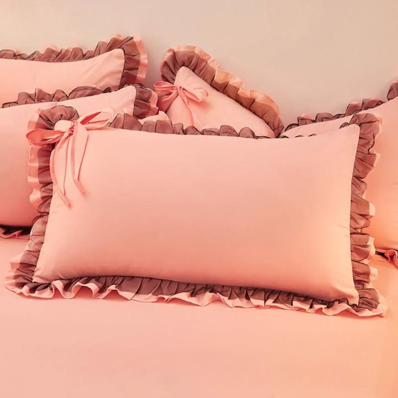 Of Lace Pillowcase Version Korean Bowknot A Pair Of Skinfriendly Brushed Pillowcases Fashion Solid Color Pillowcase Inner Liner Cover