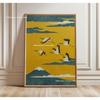 Japanese Frog Umbrella & Sea Boat Canvas Print Minimalist Mid-century Bluebird Animal Wall Art Poster for Modern Home Decor Gift