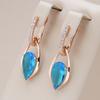 Роскошные длинные серьги-капли с натуральным голубым цирконом для женщин, модные аксессуары цвета розового золота, свадебные украшения на каждый день