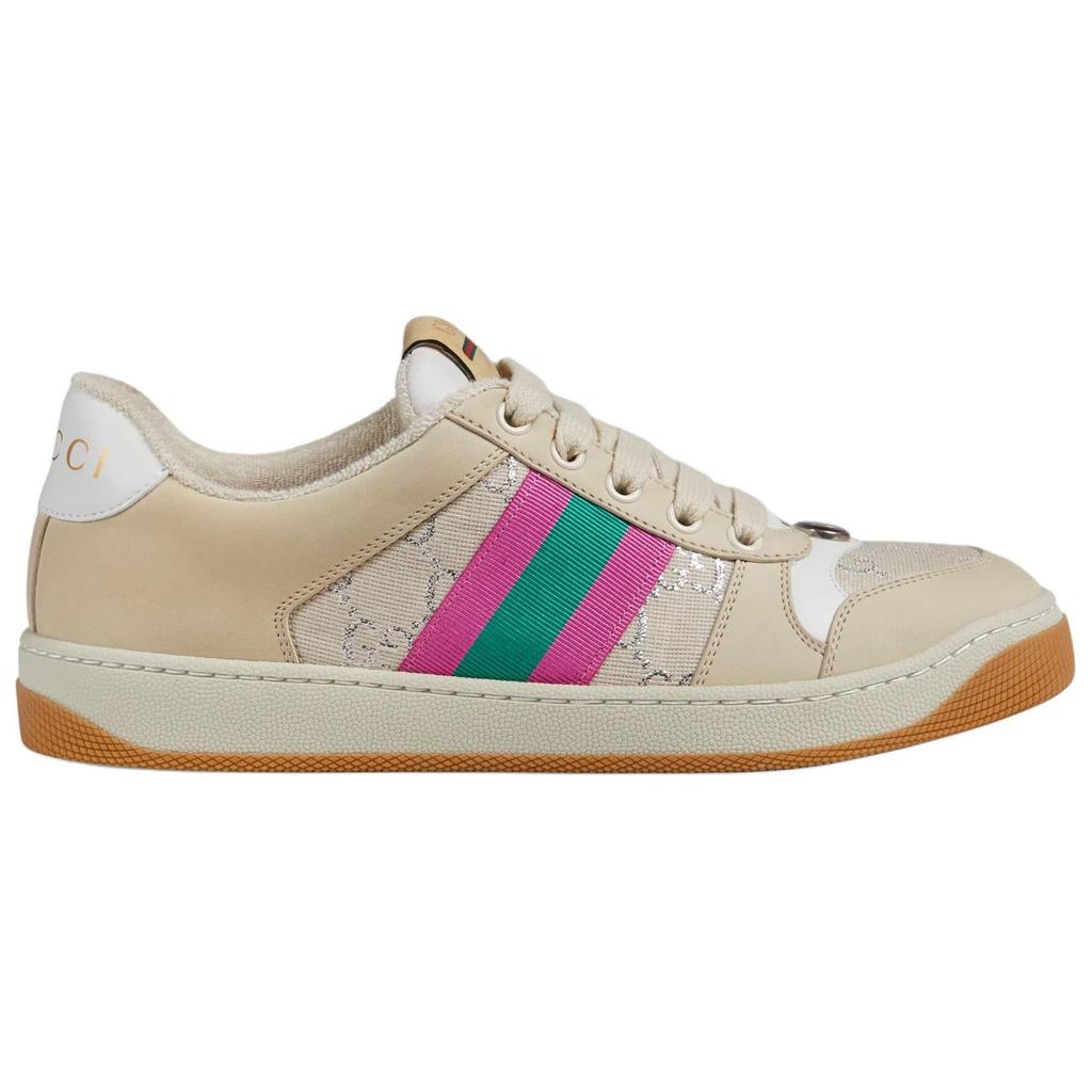 Gucci Womens Screener 'White GG Lamé' (women's sizes) Cream / White / Silver Skate Shoes 577684 2C830 9150