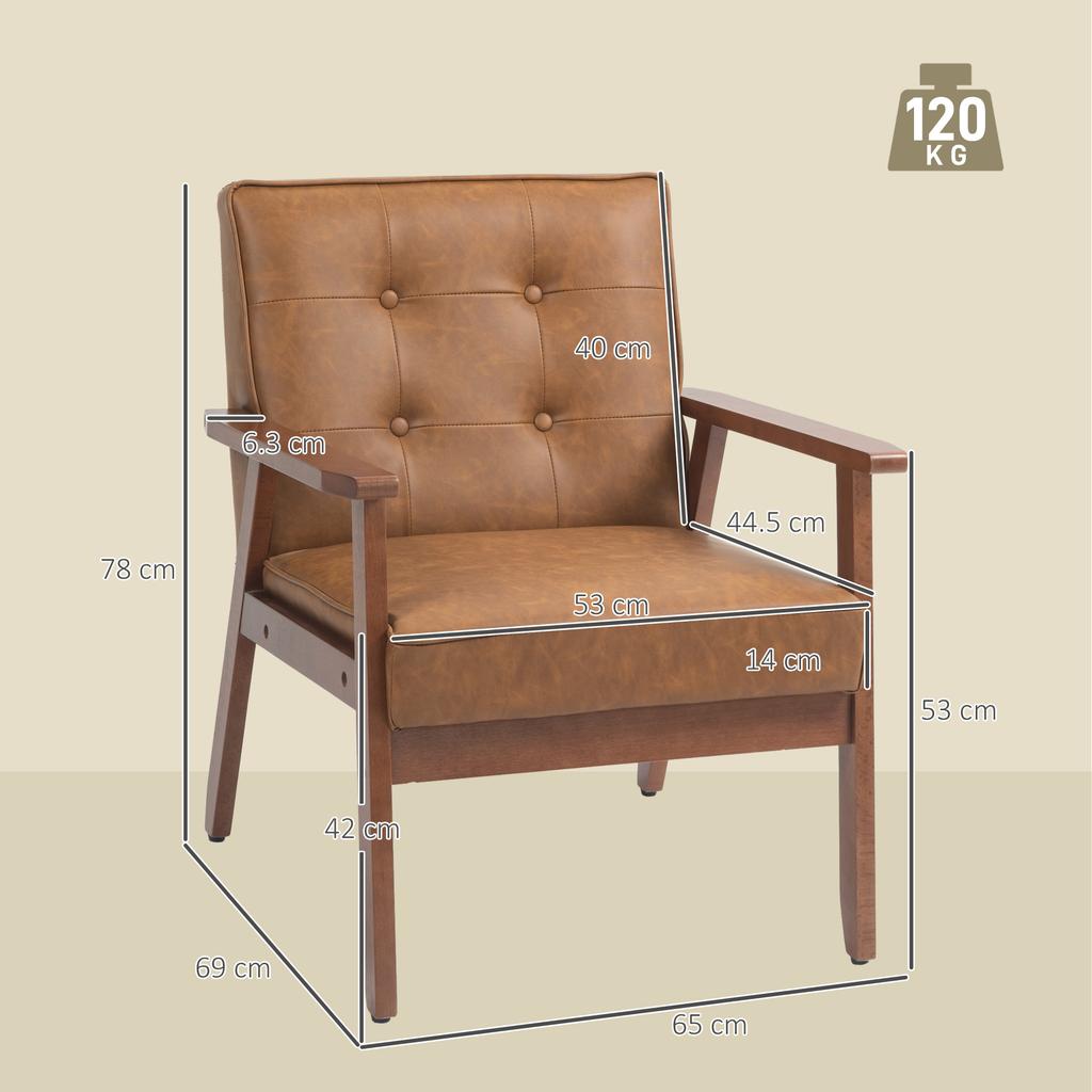 Retro-Style Accent Chair, with Faux Leather Seat - Brown