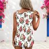 Women Plus Size White Sleeveless Asymmetric Cut Out Neck Rose Floral Print Tank Top