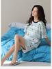 Paibangnu summer round neck pullover women's simple lake blue pajamas hk