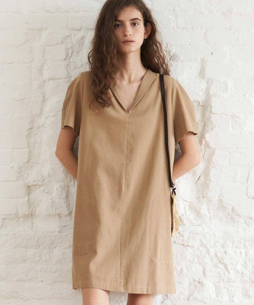The Rye Puff Sleeve Collar Dress(Beige)