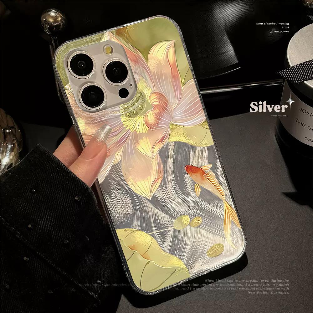 Чехол для телефона с узором «Карп на удачу» для iPhone 17 Pro 15 16 14 13 12 11 Pro Max 17e 16e 8 7 Plus XR XS X Серебристый Мягкий Ударопрочный Чехол