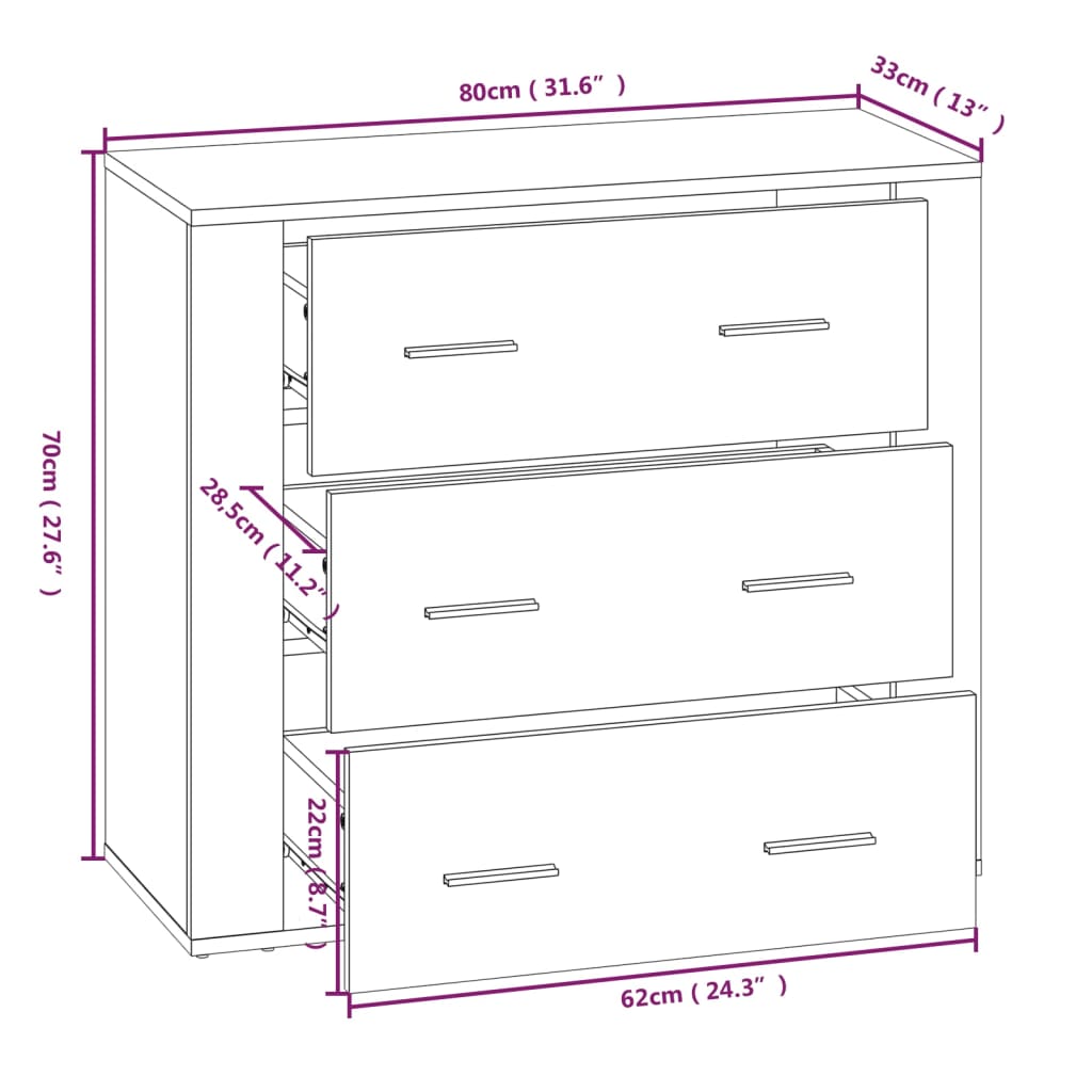 Sideboard in White 80 x 33 x 70 cm Particleboard