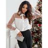 Elegant Solid Color Collar Long Sleeve Blouse With Mesh Panel Women Office Wear