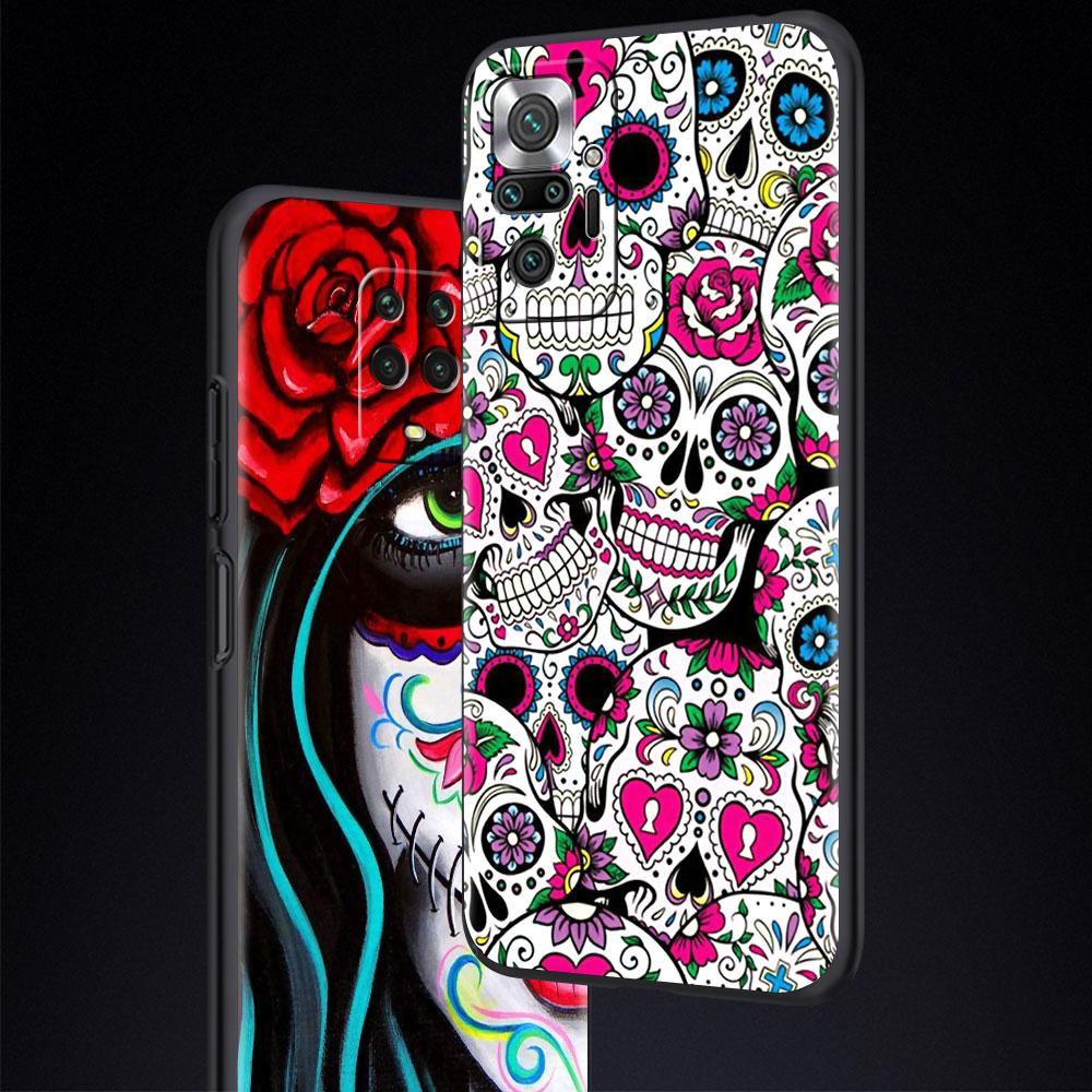 Fitted Soft Case For Xiaomi Redmi Note 9S 9 10 8 Pro 9A 13 12 12S 12C 10C 9i Capa Tpu Mexican Catrina Skull Girl Phone Cover