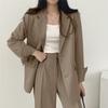 Womes Retro Blazer Suit With Pockets Polyester Fabric For Office Wear