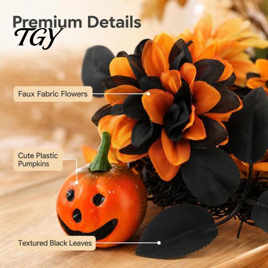 Gothic Skull Ornament Halloween Wreath for Front Door, Artificial Fall Maple Leaf Rose Pumpkin Vintage Dark Aesthetic Party Supplies Wreath,