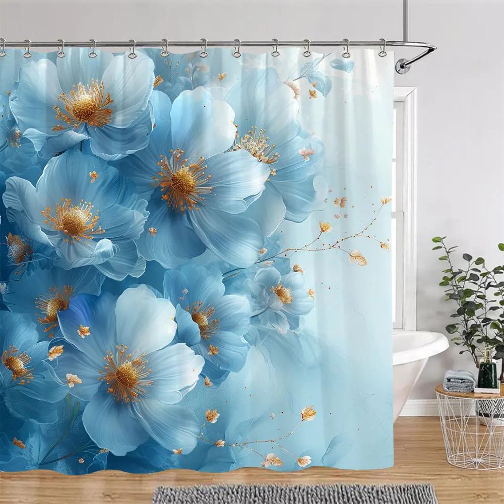 Beautiful Botanical Floral Shower Curtain Watercolour Painting Art Creative Vintage Style Polyester Bath Curta Bathroom Decor