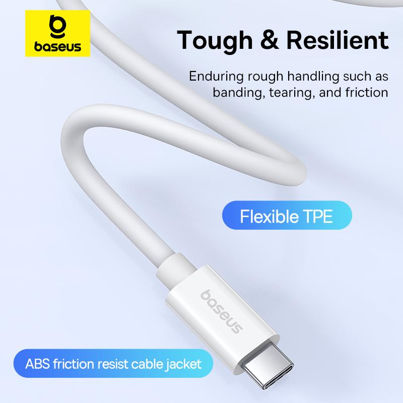 Baseus Elite USB-C Cable: 240W Power, 8K 60Hz Video Transfer, 1M Length, White - Superior Charging & Data Sync