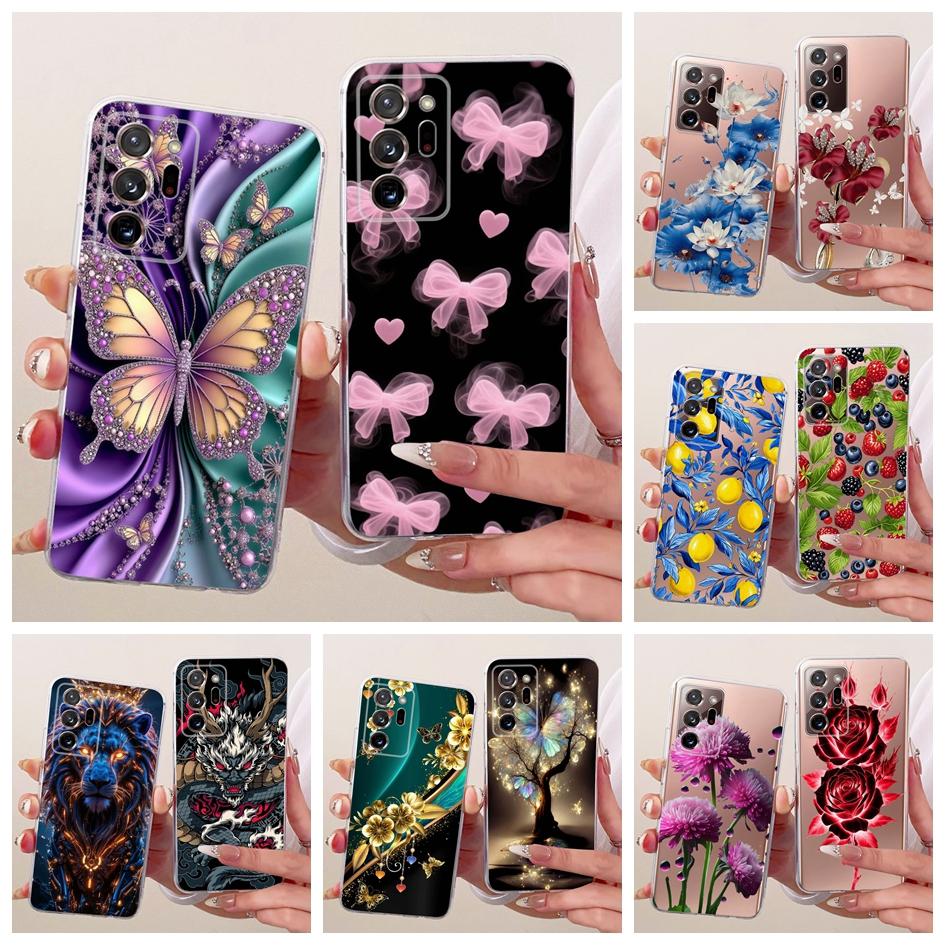 For Samsung Galaxy Note 20 Ultra Case SM-N985F Fashion Bowknot Floral Soft TPU Cover For Samsung Note20 Ultra 5G SM-N986B Bumper