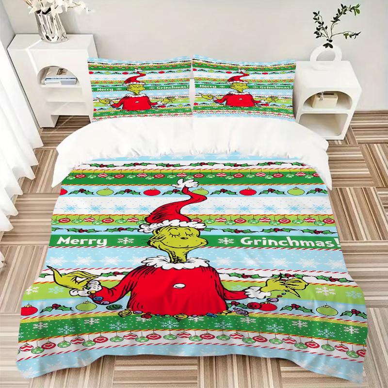 3Pcs Grinchmas Festive Celebration Bedding Sets For All Sizes New 3D Printed Bed Cover Comforter Duvet Cover Pillowcase Bedroom Decoration