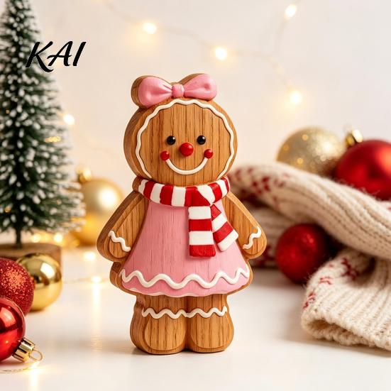 Wooden Gingerbread Man Ornaments Christmas Ornament, Hand Painted Vintage Tabletop Gift for Friends And Family Figurine, Rustic Holiday Decor