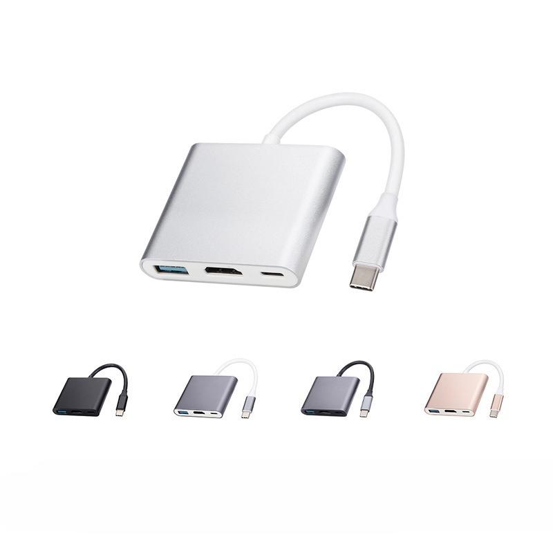 Адаптер Type-C на HDMI 3-в-1 USB C хаб 4K HDMI USB PD зарядка портативные док-станции донгл для проектора монитора