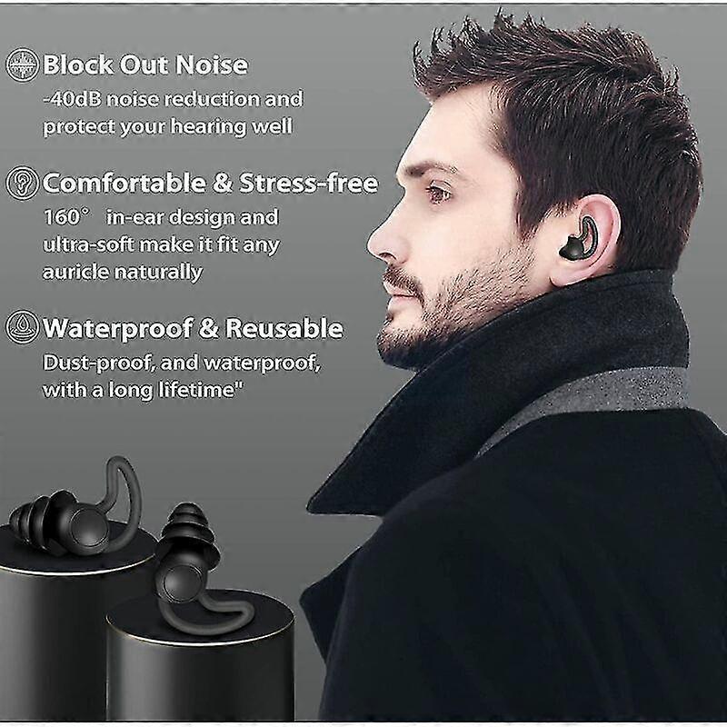 2 Pair of side sleeping silicone ear plugs - reusable and washable hearing protection - ideal for snoring, working, sleeping, traveling