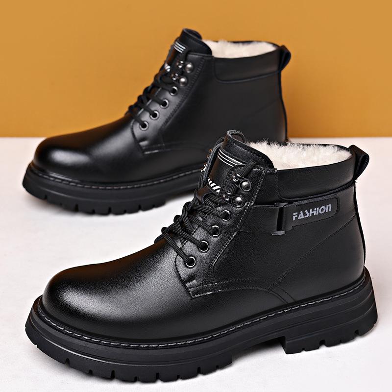 Зимние кожаные ботильоны на меховой подкладке для мужчин, уличные зимние ботинки с высоким берцем и флисовой подкладкой, винтажные рабочие короткие ботильоны для мужчин