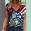 Летняя женская одежда, женская футболка с v-образным вырезом и рукавами, футболка с американским флагом и звездным принтом, топы для девочек, футболки