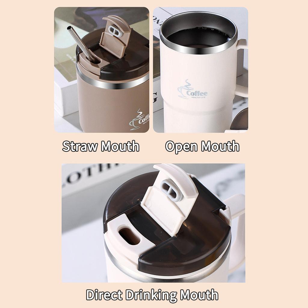 Double-Wall Coffee Mug 304 Stainless Steel Water Mug Cup With Spoon&Tea Strainer Leak Proof Anti Scalding Drinking Cup