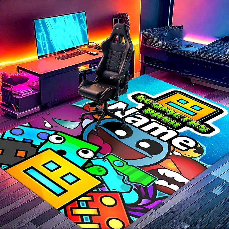 Custom Name Personalized Geometry Dash Print Carpet, Versatile Home Decor Rug, for Playroom, Apartment, Balcony, Entryway, Hallway Gift