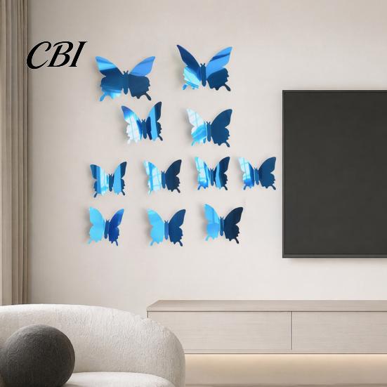 12 Piece Butterfly Wall Set 12Pcs Decals, DIY 3D Mirror Stickers, Removable Stickers Decals for Birthday Party Bedroom School Bathroom Living