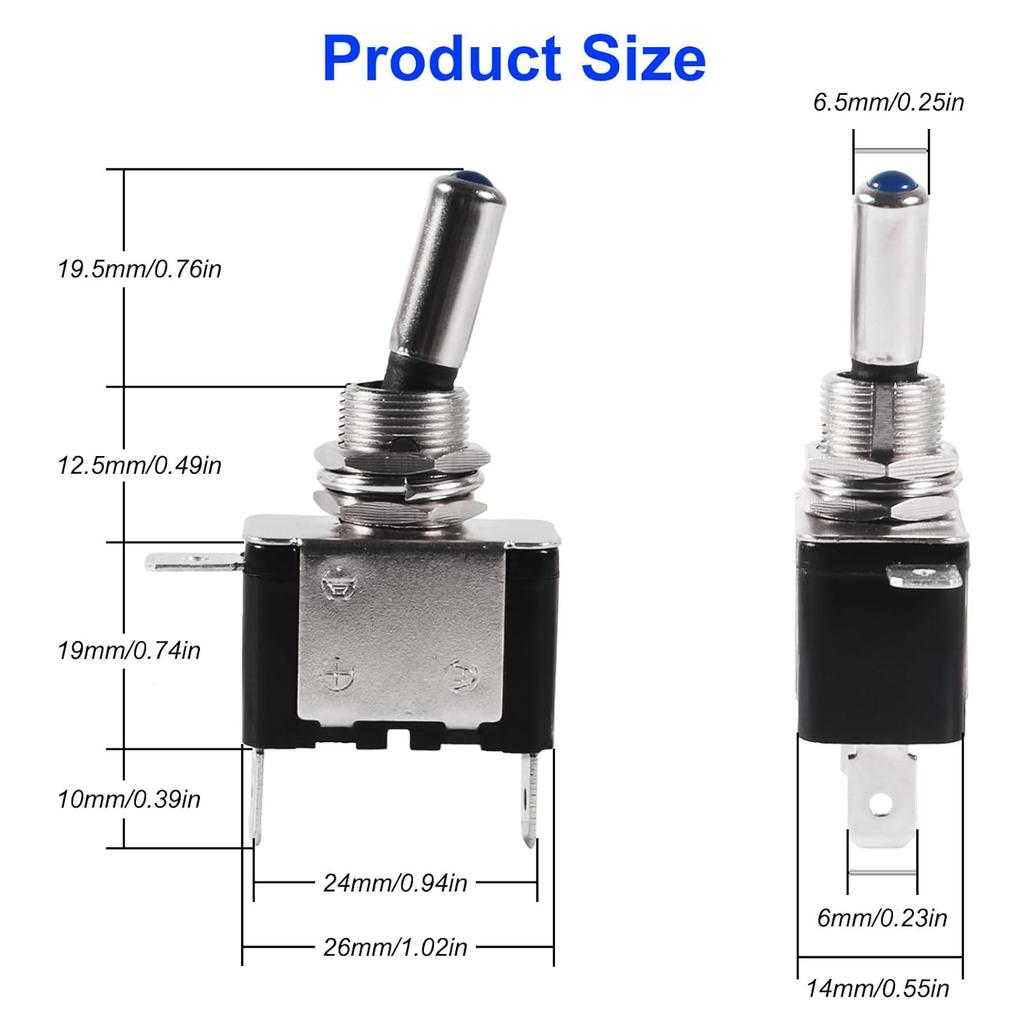 3Pcs Rocker Toggle Switch Heavy Duty 3Pin ON/Off 12V Blue LED Lighted Aircraft Safety Cover 20A SPST Rocker with Safety Flip Cover for Racing