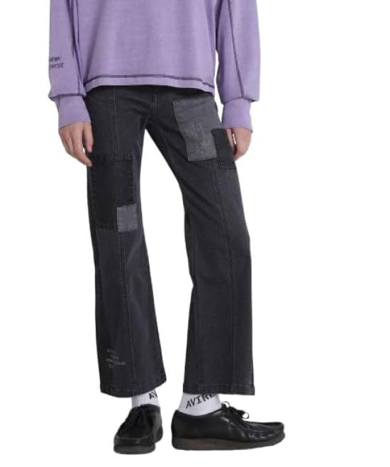 AVIREX PATCH STRETCH DENIM PANTS women's M 010 black 783-4211601