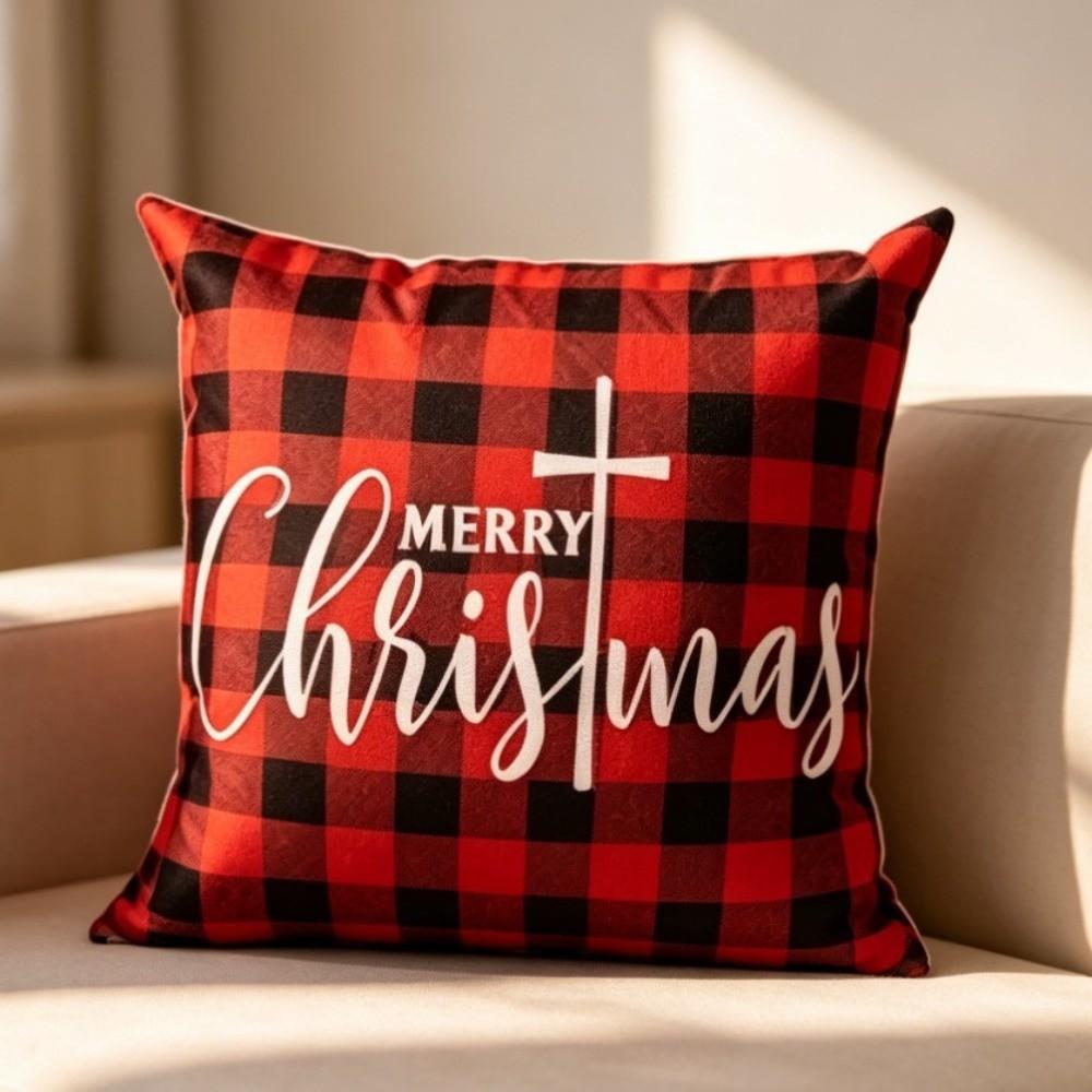 45cm 17in Christmas Pillow Covers Soft Xmas Pillowcase Snowflake Plaid Cushion Cover Sofa