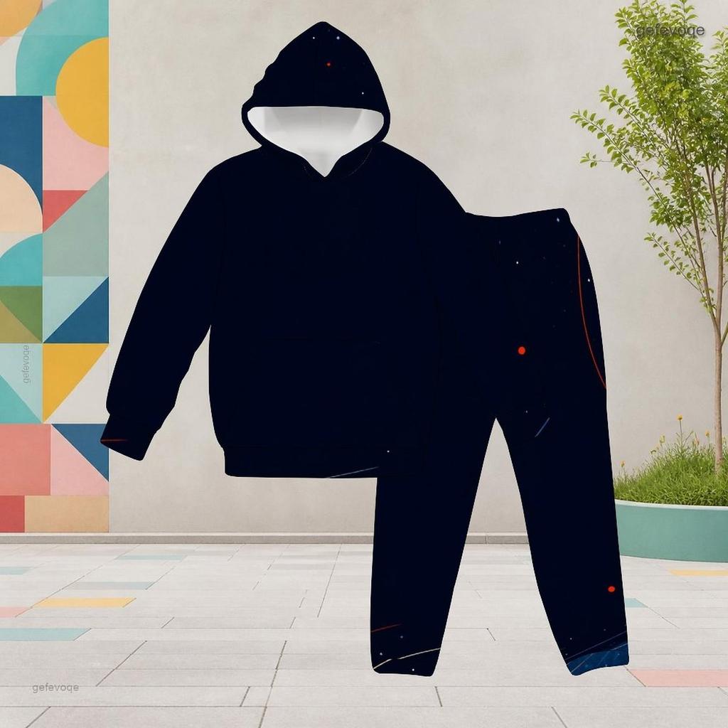 Girls Galaxy Printed Hooded Long Sleeve Kangaroo Pocket Top Cuffed Pants Two Piece Set